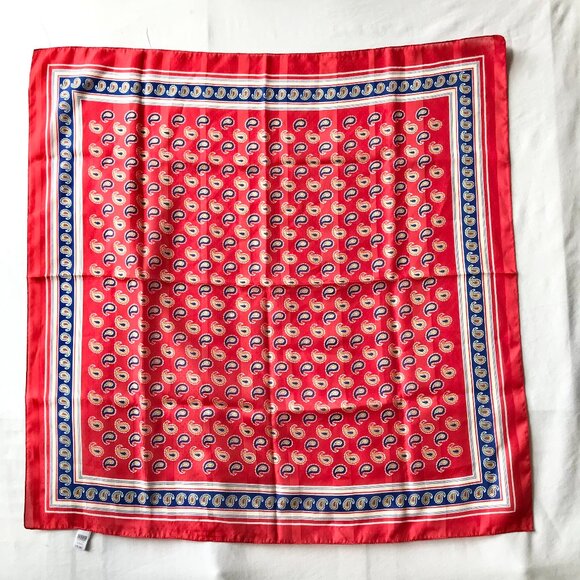 Vintage Italian Paisley Scarf Handkerchief Polyester Made Italy Red White Blue - Picture 2 of 11